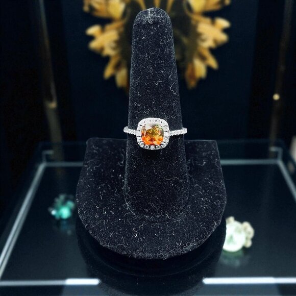 Bomb Party 925 Ring Mystic Topaz Halo Sterling Silver Size 8.5 Statement Jewelry - Picture 1 of 7